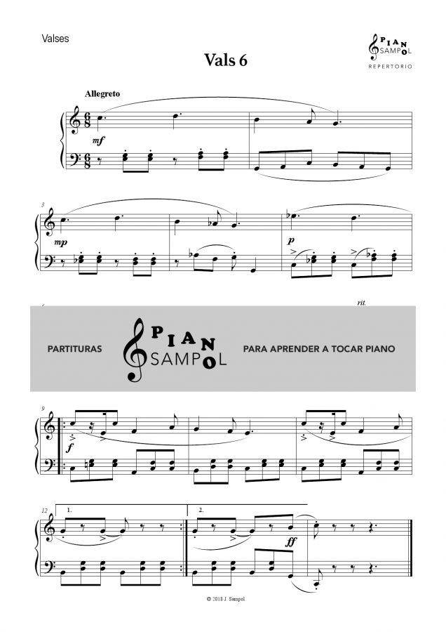 Vals 06 – Descargar partitura PDF piano – Material de Música
